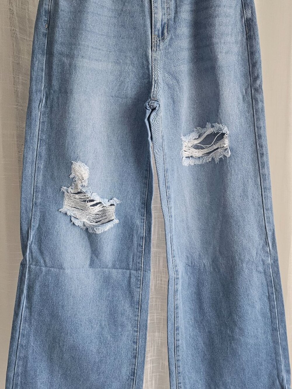 Women Ripped Cutout High Waist Wide Leg Denim Jeans Light Wash Size US 8/10 NEW